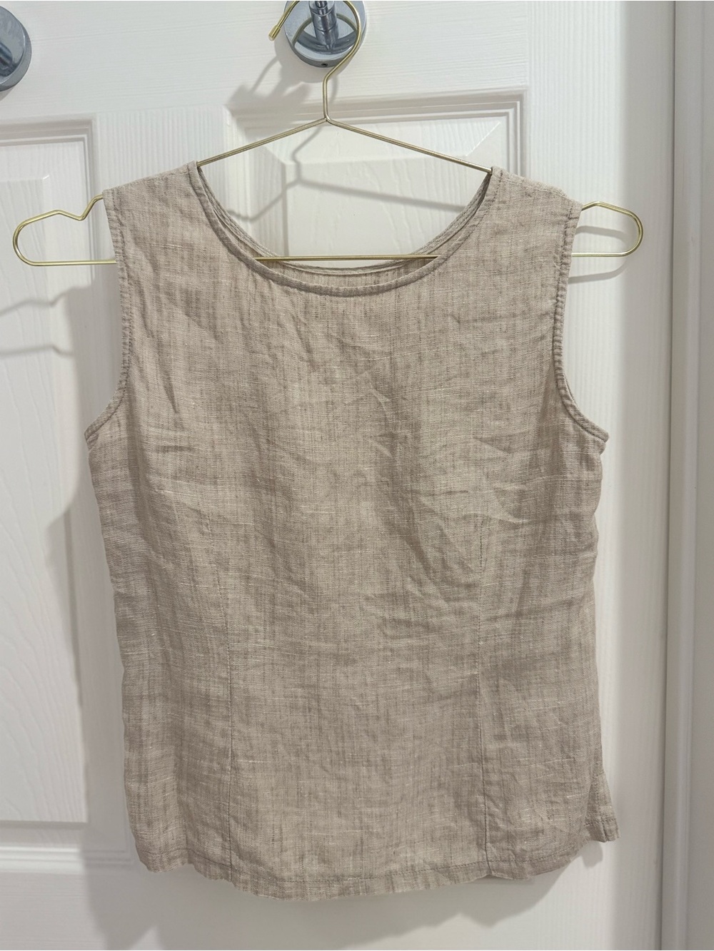 Women's Linen Sleeveless Tank Top Khaki Beige, Casual Summer Blouse XS